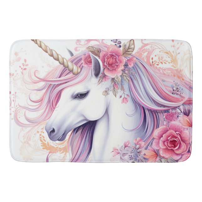 Floral Beautiful Unicorn Bath Mat (Front)
