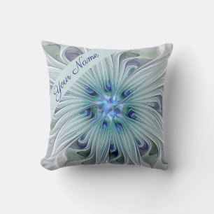 Floral Beauty Abstract Modern Art Blue Flower Name Throw Pillow