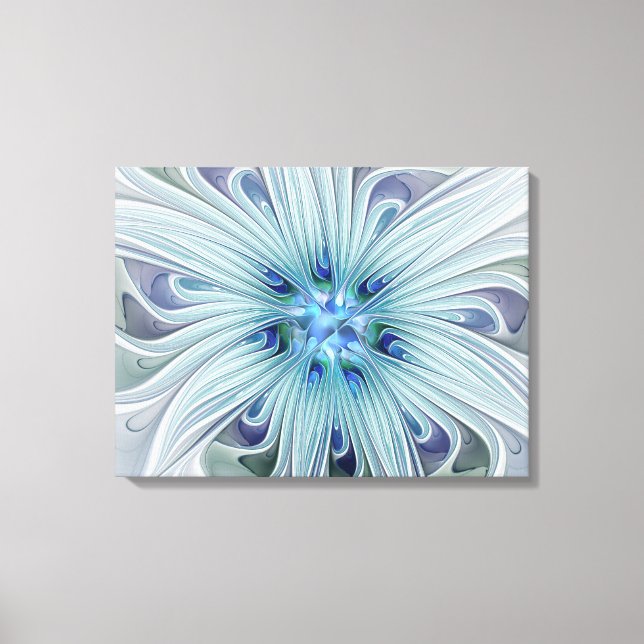 Floral Beauty Abstract Modern Blue Flower Triptych Canvas Print (Front)