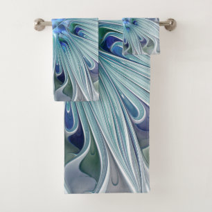 Floral Beauty Abstract Modern Blue Pastel Flower Bath Towel Set