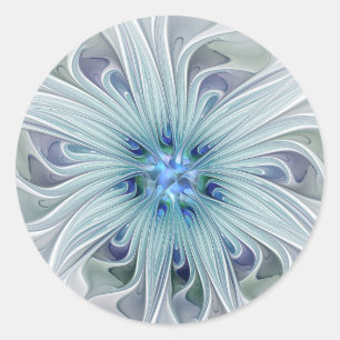 Floral Beauty Abstract Modern Blue Pastel Flower Classic Round Sticker