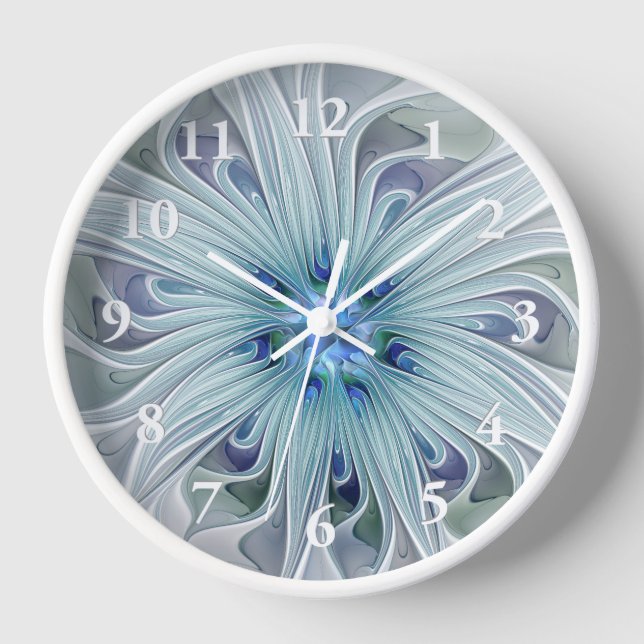 Floral Beauty Abstract Modern Blue Pastel Flower Clock (Front)