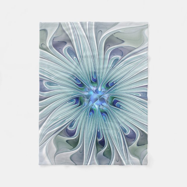 Floral Beauty Abstract Modern Blue Pastel Flower Fleece Blanket (Front)