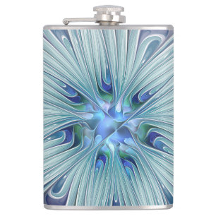 Floral Beauty Abstract Modern Blue Pastel Flower Hip Flask