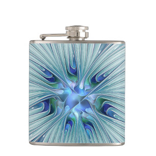 Floral Beauty Abstract Modern Blue Pastel Flower Hip Flask