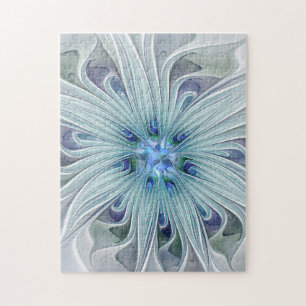 Floral Beauty Abstract Modern Blue Pastel Flower Jigsaw Puzzle