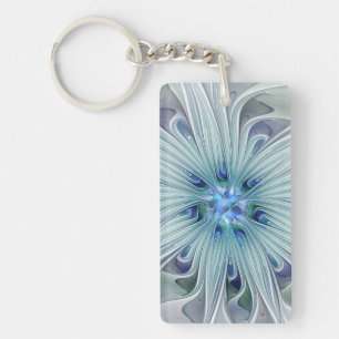 Floral Beauty Abstract Modern Blue Pastel Flower Keychain
