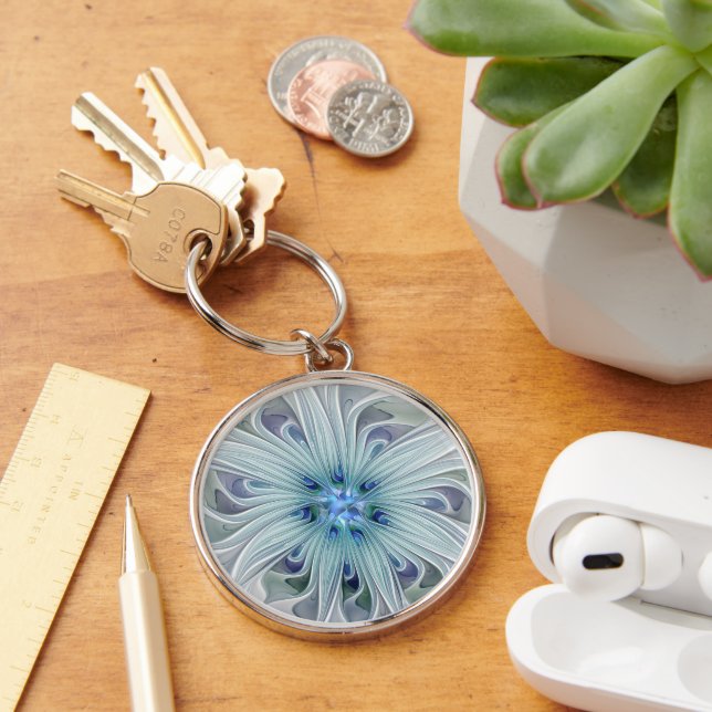 Floral Beauty Abstract Modern Blue Pastel Flower Keychain (Desk)