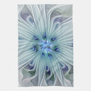 Floral Beauty Abstract Modern Blue Pastel Flower Kitchen Towel