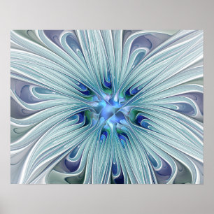 Floral Beauty Abstract Modern Blue Pastel Flower Poster