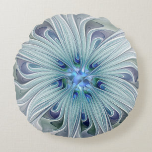Floral Beauty Abstract Modern Blue Pastel Flower Round Pillow