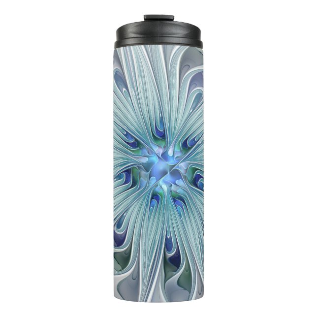Floral Beauty Abstract Modern Blue Pastel Flower Thermal Tumbler (Front)