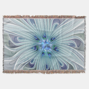 Floral Beauty Abstract Modern Blue Pastel Flower Throw Blanket