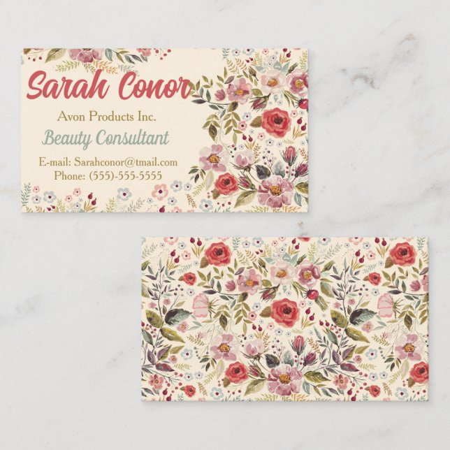 Floral Beauty Consultant Carte de visite (Devant / Derrière)