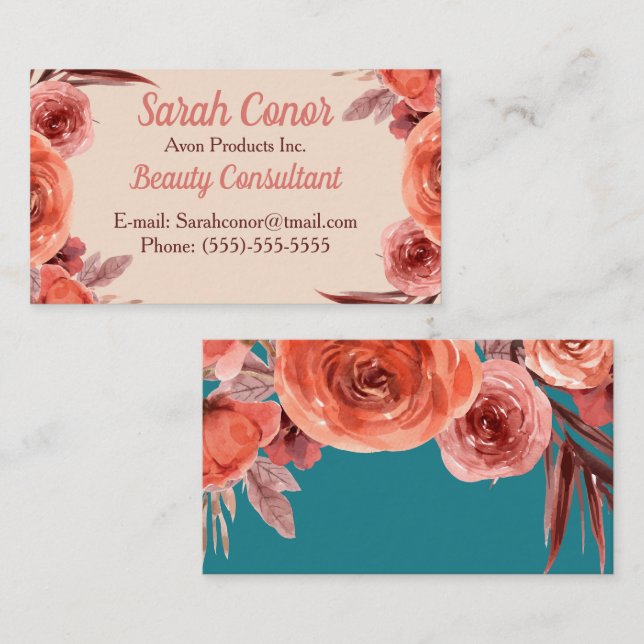 Floral Beauty Consultant Carte de visite (Devant / Derrière)