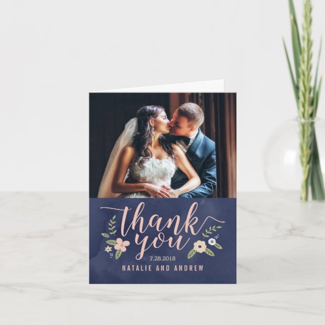 Floral Beauty Editable Colour Thank You Card (Front)