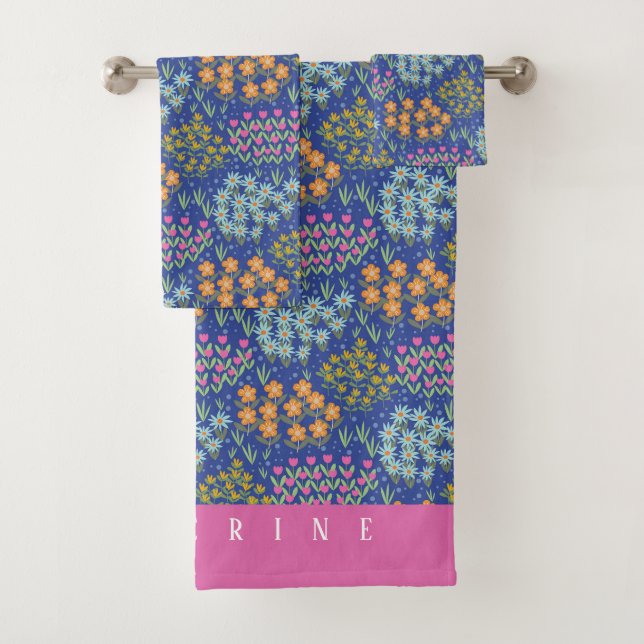 Floral Bed Blue Bath Towel Set (Insitu)