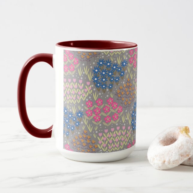 Floral Bed Grey Mug (With Donut)