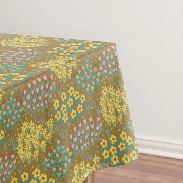 Floral Bed Mustard Tablecloth (In Situ)