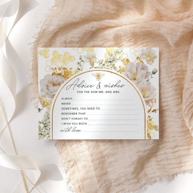 Floral bee advice and wishes bridal shower card (Creator Uploaded)