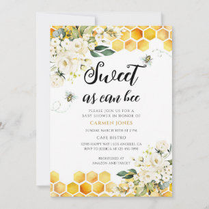Floral Bee Baby Shower Gender Neutral Invitation