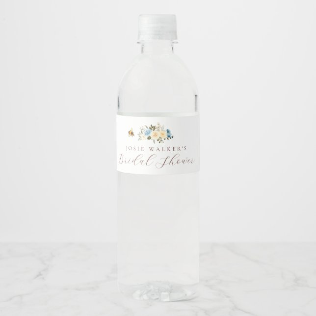 Floral Bee Bridal Shower Water Bottle Label (Front)