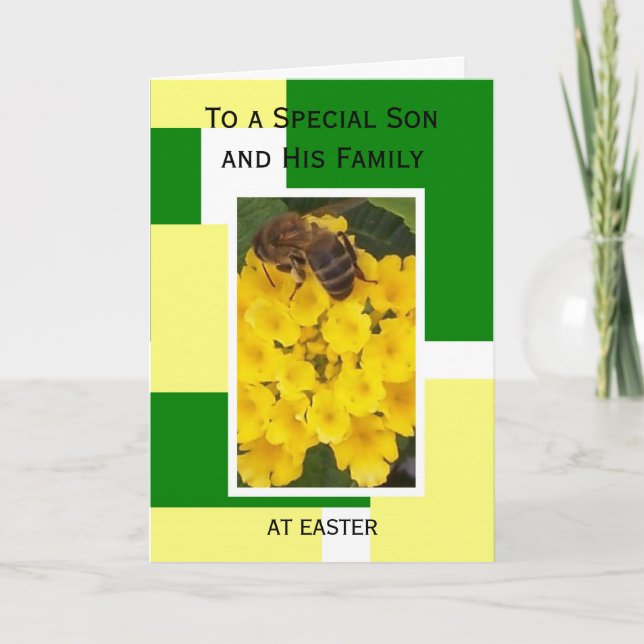 Floral Bee Design Son And Daughter-in-Law Easter Holiday Card (Front)