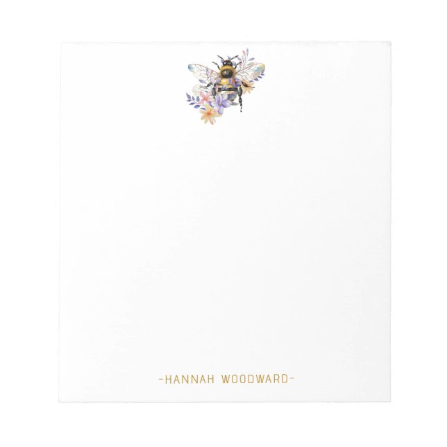 Floral Bee Personalized  Notepad (Front)