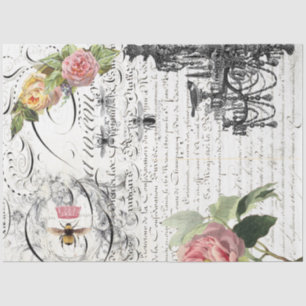 Floral Bee Script Decoupage Tissue Paper