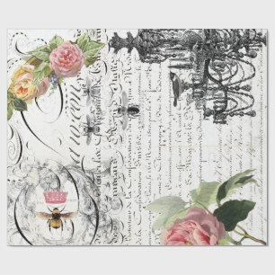 Floral Bee Script Wrapping Paper