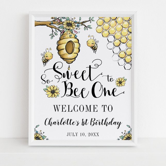 Floral Beehive Honey So Sweet Bee 1st Birthday Poster (Creator Uploaded)