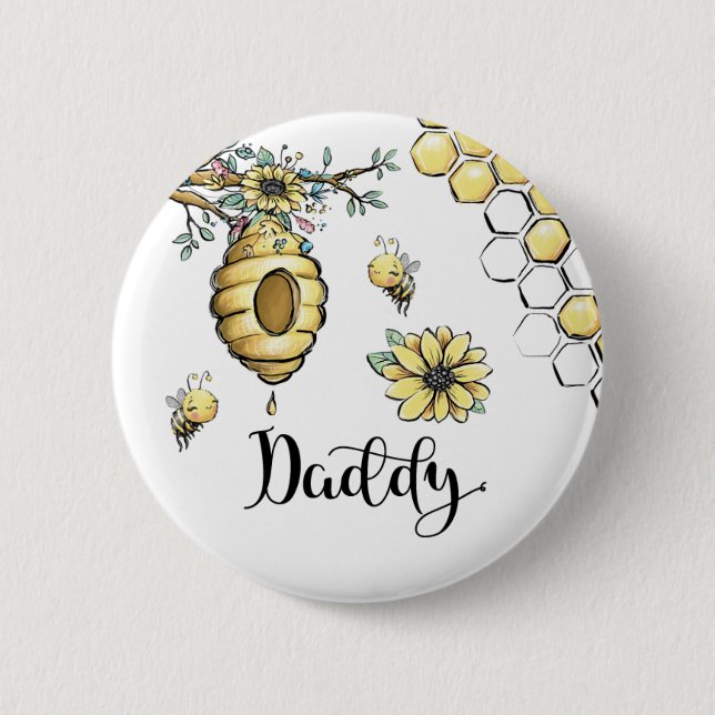 Floral Beehive Honey Sweet Bee Baby Shower Daddy 2 Inch Round Button (Front)