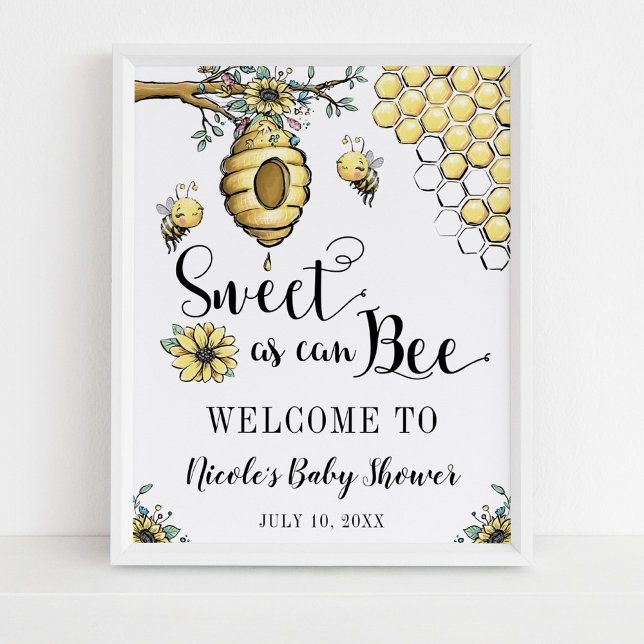 Floral Beehive Honey Sweet Bee Baby Shower Welcome Poster (Creator Uploaded)