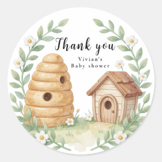 Floral Beehives and little Bee Thank You Classic Round Sticker