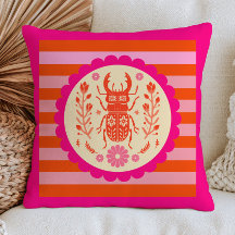 Floral Beetle Insect Pink& Orange Stripe Pattern