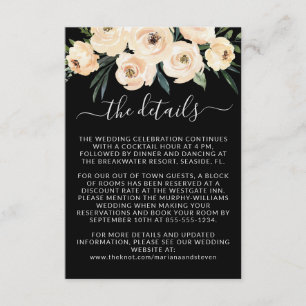Floral Beige Blush Gold on Black Wedding Details Enclosure Card