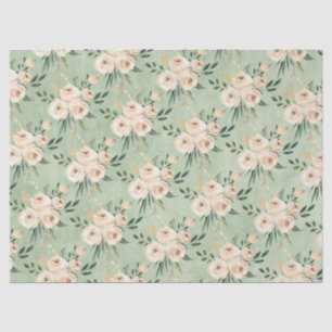 Floral Beige Blush on Green Wedding Tissue Paper
