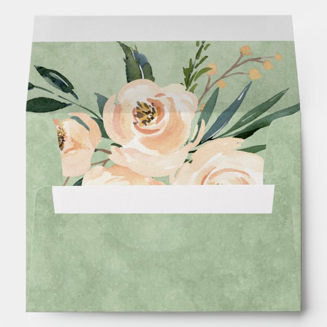 Floral Beige Blush Roses Gold Green Wedding Envelope (Back (Bottom))