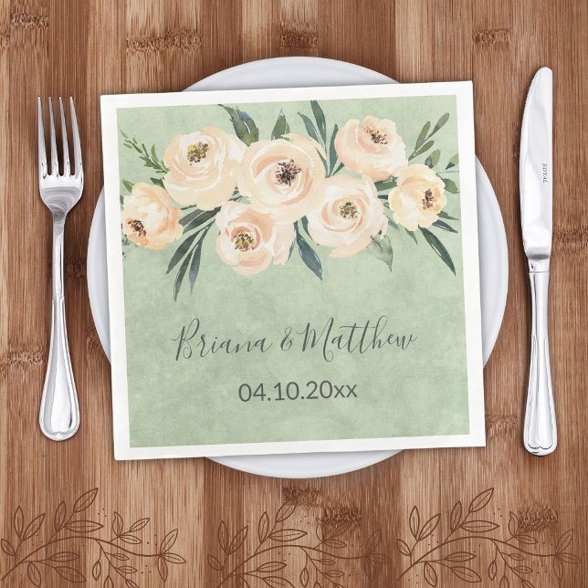 Floral Beige Blush Sage Green Wedding Napkin (Creator Uploaded)
