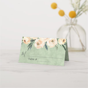 Floral Beige Blush Sage Green Wedding Place Card