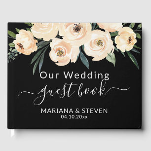 Floral Beige Blush sur Black Mariage livre d'hôtes