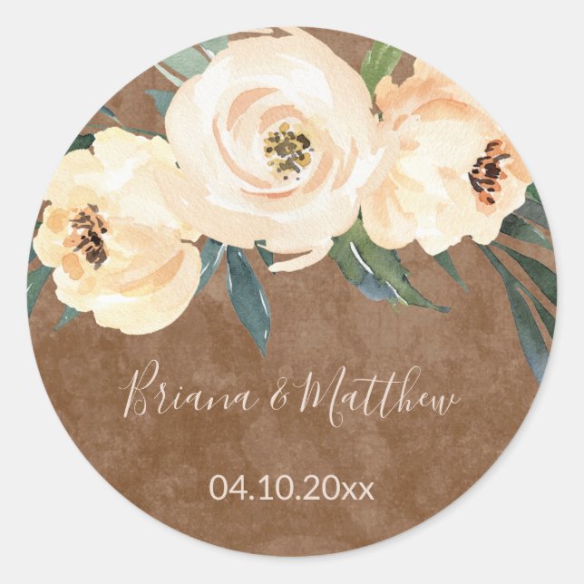 Floral Beige Blush Wedding Favours Classic Classic Round Sticker (Front)