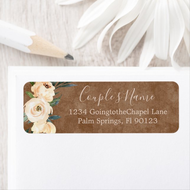 Floral Beige Brown Wedding Return Address (Insitu)