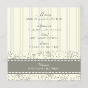 Floral beige et rayures de menu de mariage