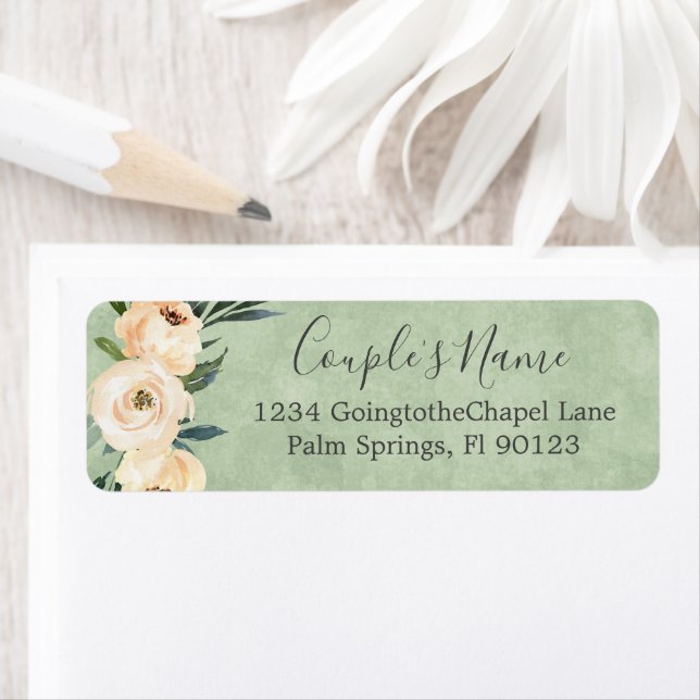 Floral Beige Green Wedding Return Address (Insitu)