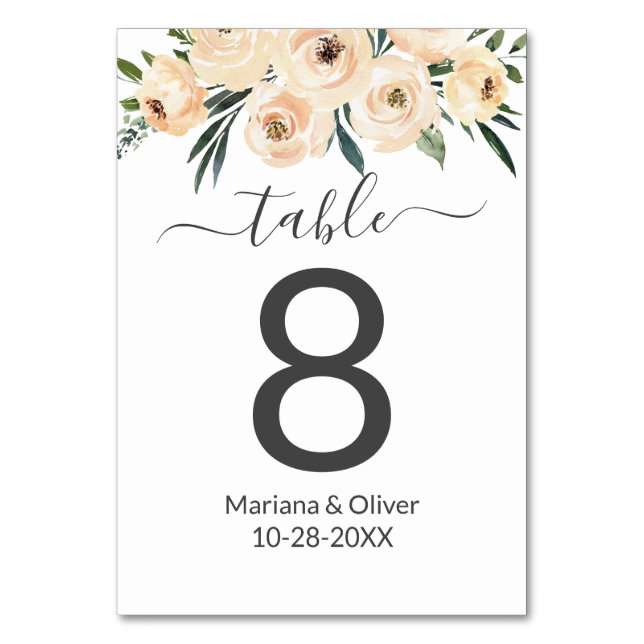 Floral Beige on White Table Number (Front)