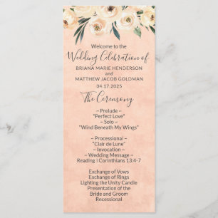 Floral Beige Pink Wedding Program