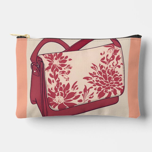 Floral Beige & Red AI art  Accessory Pouch (Front)