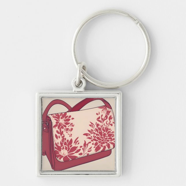 Floral Beige & Red AI art  Keychain (Front)