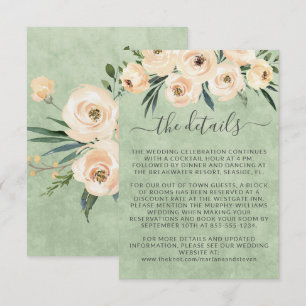 Floral Beige Roses Gold on Green Enclosure Card